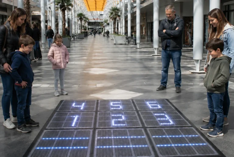 Publiek verzamelt zich rond een oplichtende interactieve vloer